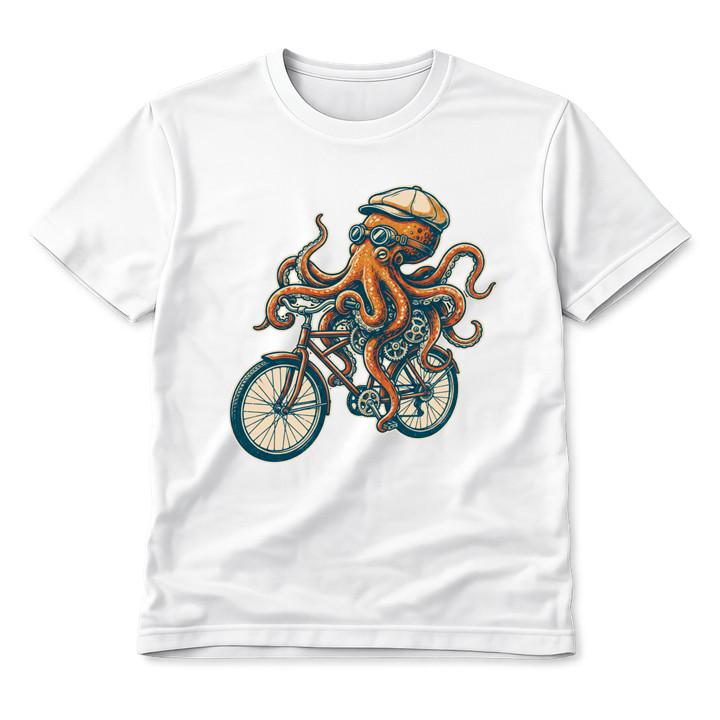Octopus Riding Bicycle T-Shirt Unisex Funny Cyclist Animal Cartoon Graphic Tee S разноцветный