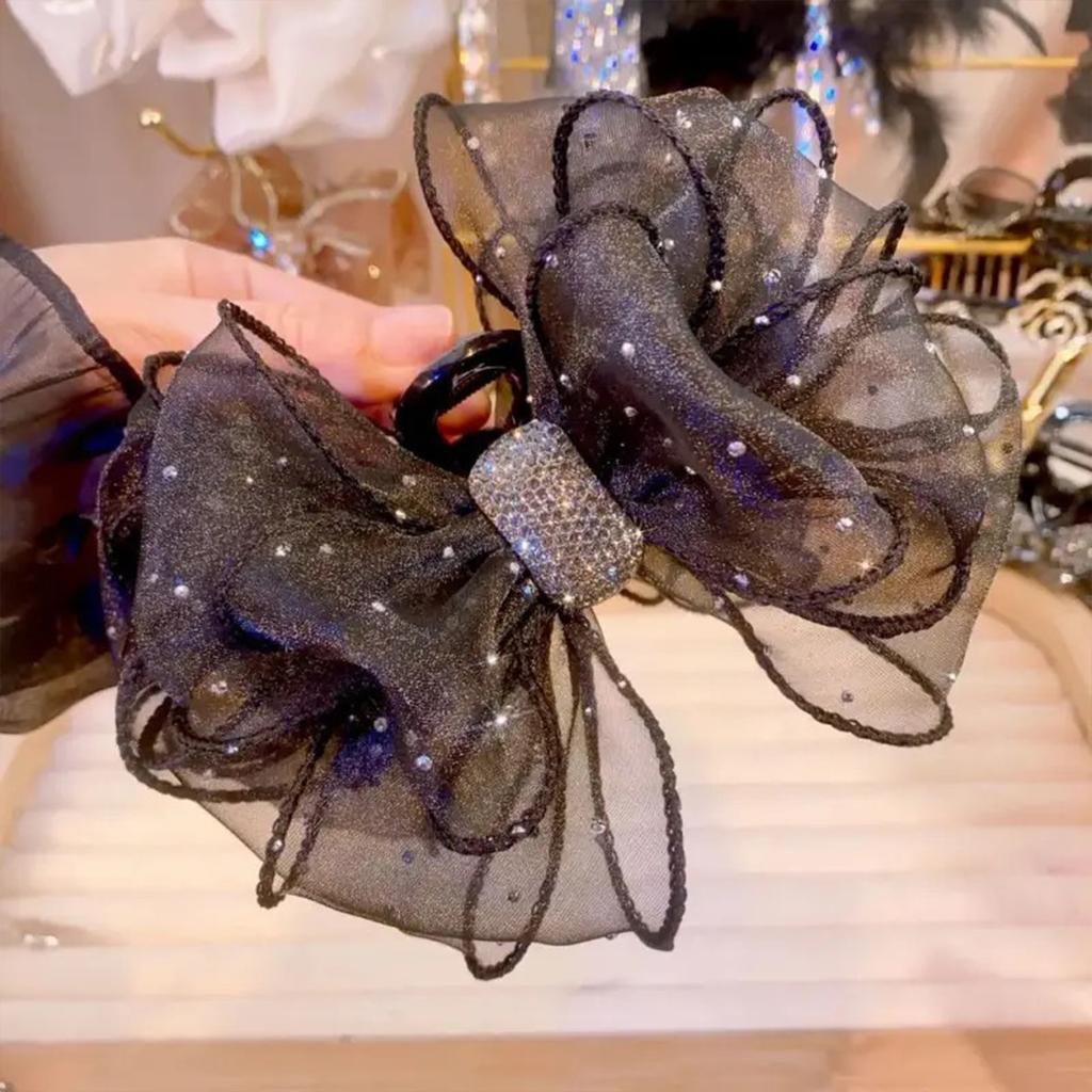 Large Bow Starry Rhinestones Decor Claw Clip Hair Accessory Crystal Embellished Claw Clip For Women And Girls Party Daily Use