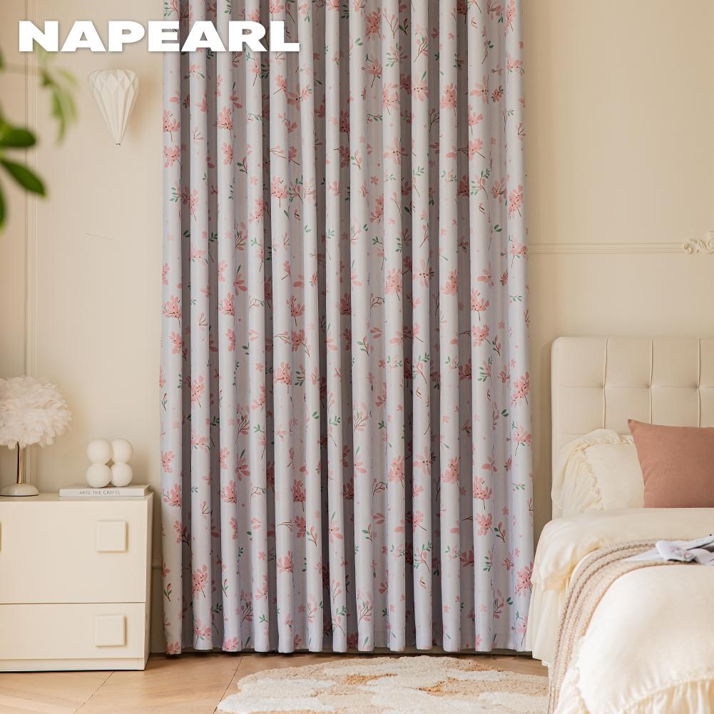 1PC NAPEARL 70-80% Cartoon Cherry Blossom Pattern Printed Curtains for Bedroom Living Room Home Decor