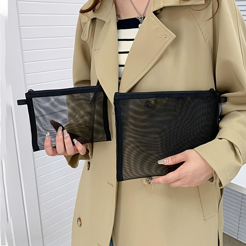 Kulturbeutel Wasch Make-up Taschen Schwarz Transparentes Netz Make-up Etui Organizer Aufbewahrungsbeutel Damen Reise Kosmetiktasche Lässig Reißverschluss