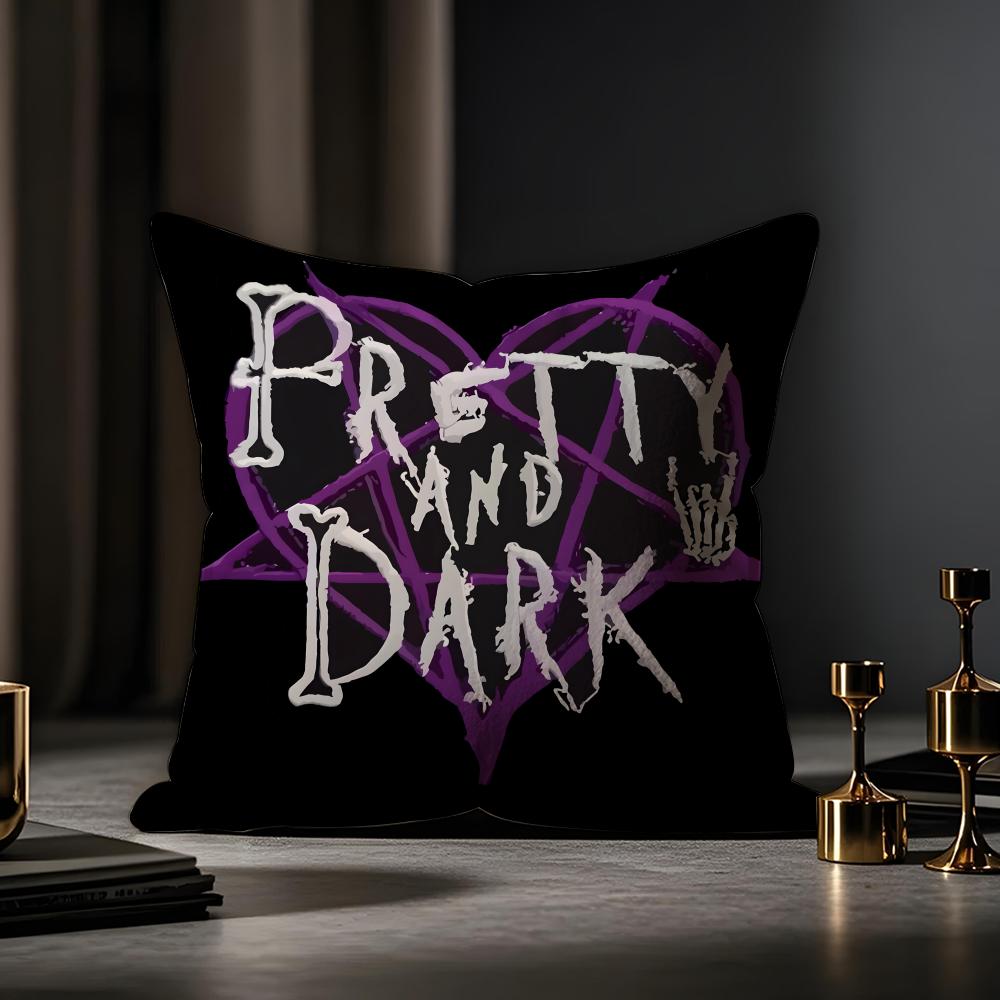 Cool Skull Heart Print Cushion Cover Anti-dustmite Pillowcase Invisible Zipper Silky Short Plush Sofa Cushion Cover