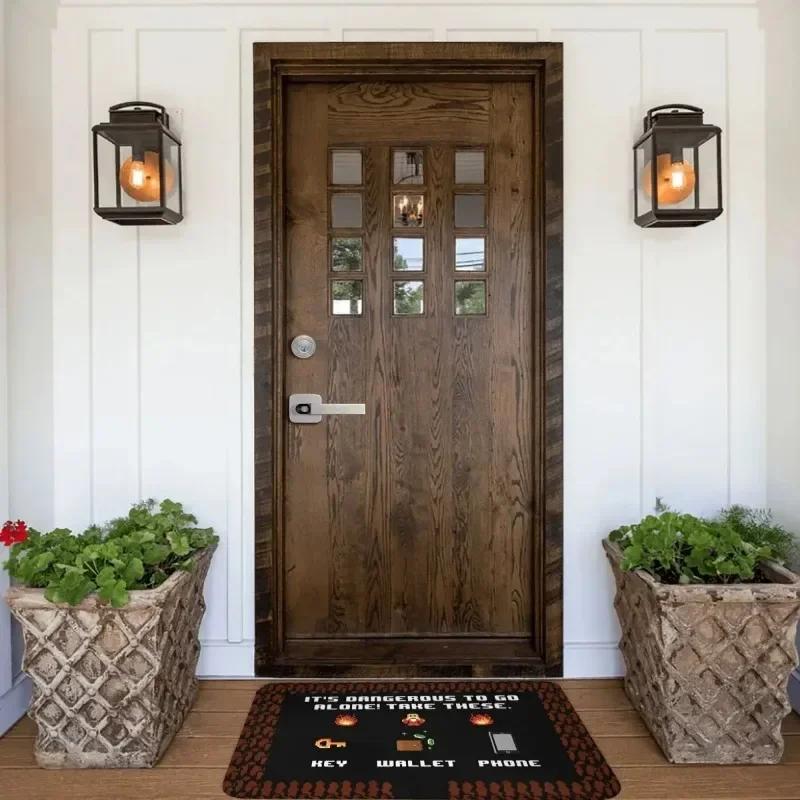 8-bit Retro "Dangerous to Go Alone" Non-slip Washable Doormat for Bath, Living Room, Bedroom, Kitchen – Home & Outdoor Decor