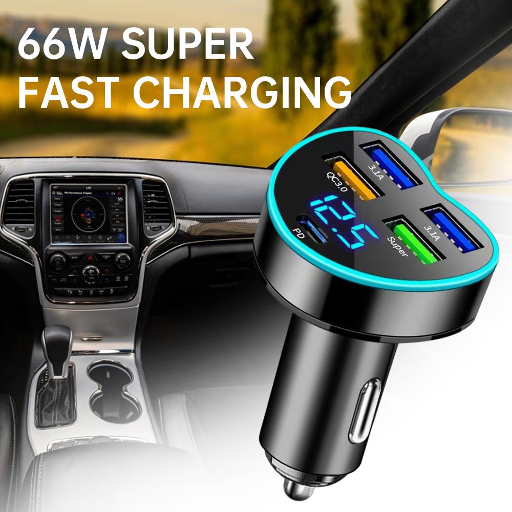 Încărcător auto 66W 5 porturi mai ușor cu încărcare rapidă PD QC3.0 USB tip C adaptor încărcător auto telefon