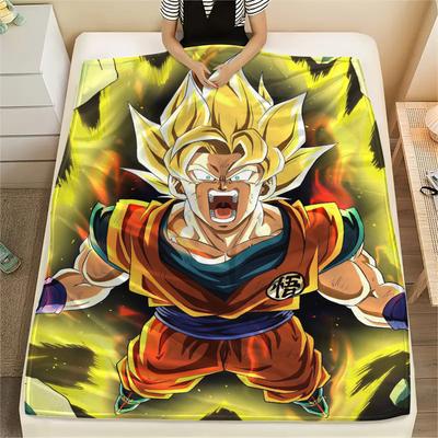 Cartoon Goku Pattern Flannel Blanket, High Quality Comfortable for All Seasons, Home Decor, Warmth and Comfort, Perfect for Gifts.