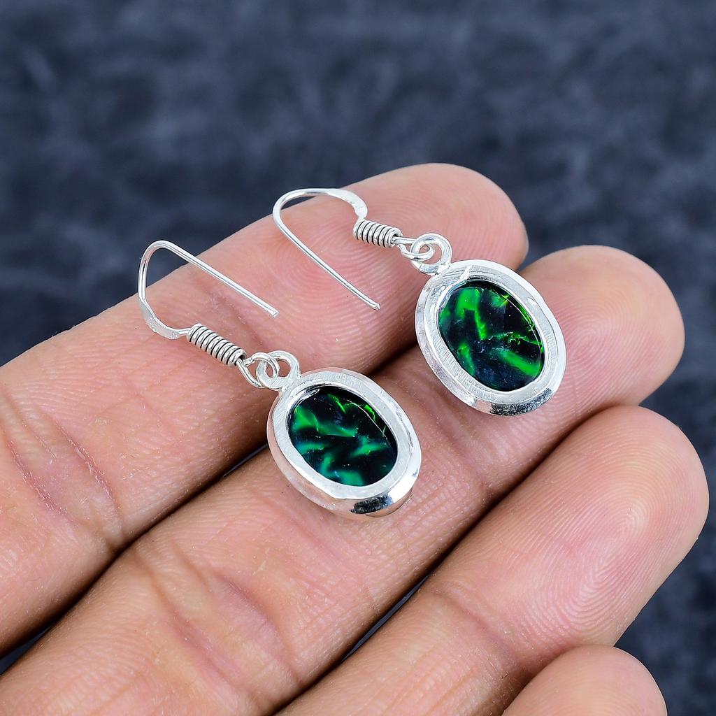 Green Triplet Opal Gemstone 925Sterling Silver Jewelry Earring 1.38" M-3144