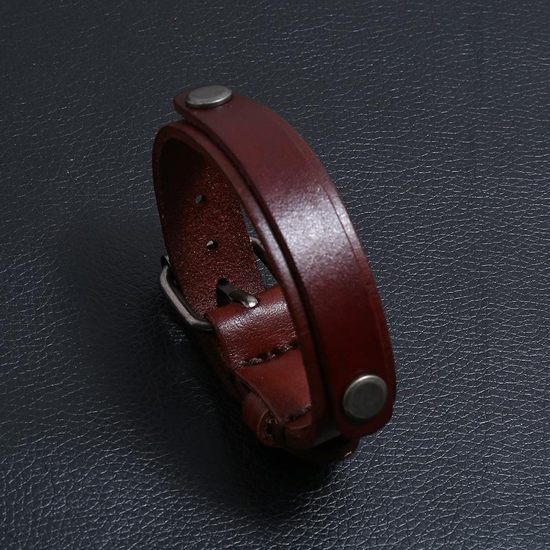 VOQ Double Layer Genuine Leather Wrap Wristband Adjustable Bracelets Cuff Bangles Men Fashion Punk Vintage Jewelry