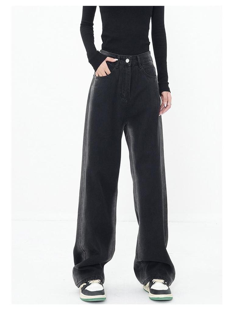 Women's Warm Gradient Fleece-Lined High Waist Wide-Leg Jeans - Autumn/Winter