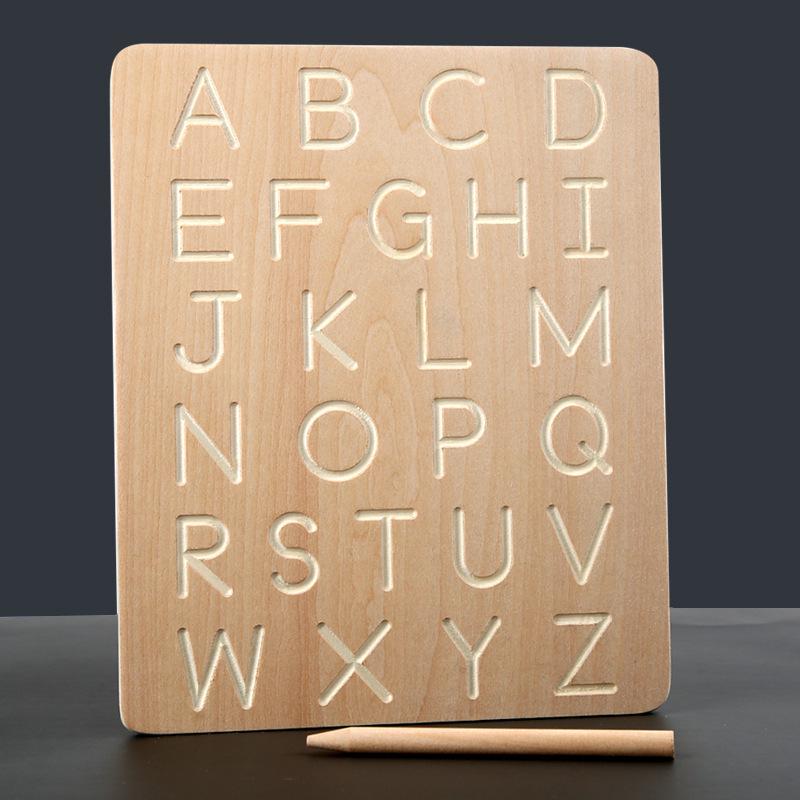 Montessori Wooden Toy: Double-Sided Grooved Calligraphy & Letter Number Board for Early Childhood Education