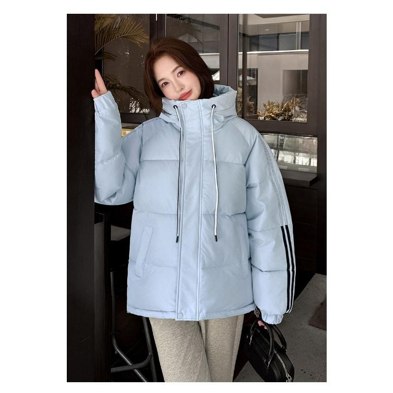 Women Winter Loose Striped Down Cotton Coat Small Size Thickened Padded Jacket Keep Warm Outfit