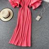 French Bellflower Fairy Mori Lotus Leaf Big Trumpet Sleeve Pleated Dress Mopping the Floor and Swinging Temperament Long Dress