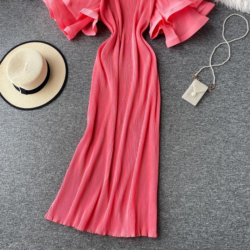 French Bellflower Fairy Mori Lotus Leaf Big Trumpet Sleeve Pleated Dress Mopping the Floor and Swinging Temperament Long Dress