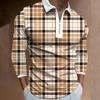 Men Clothes Long Sleeve Zipper Polo Shirt Men Casual Geometric Pattern Print Men Tops Polo Shirt 100% Polyester