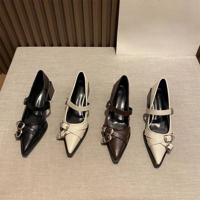 French Temperament Pointed High Heels Black Single Shoes Women's Shoes 2025 New Spring and Autumn Winter Mary Jane Small Leather Shoes
