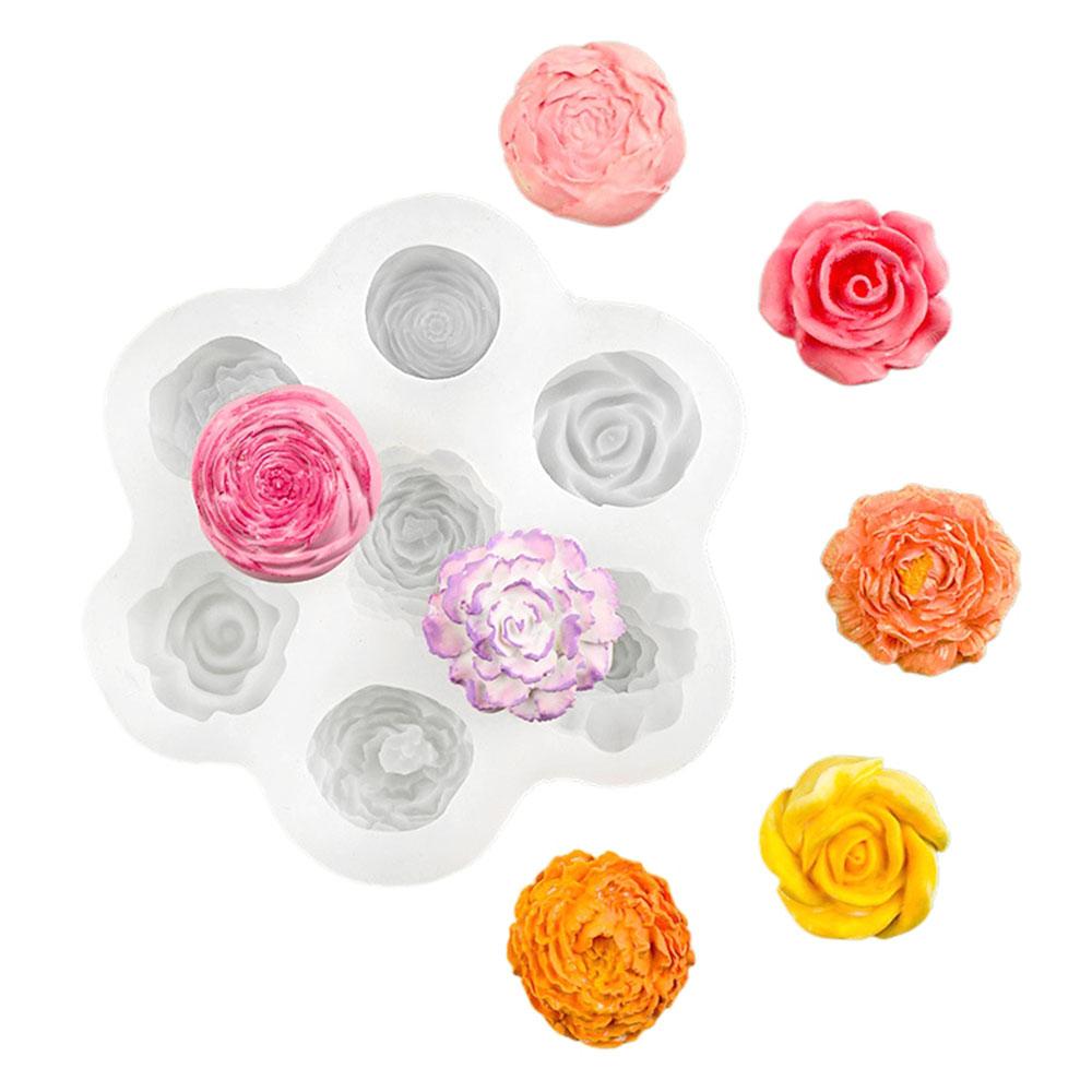 6 Löcher Rose Blume Silikon Kerzenform Pfingstrose Form Handgemachte Seifenform Relief Pflanze Herstellungswerkzeug Valentinstag Deko