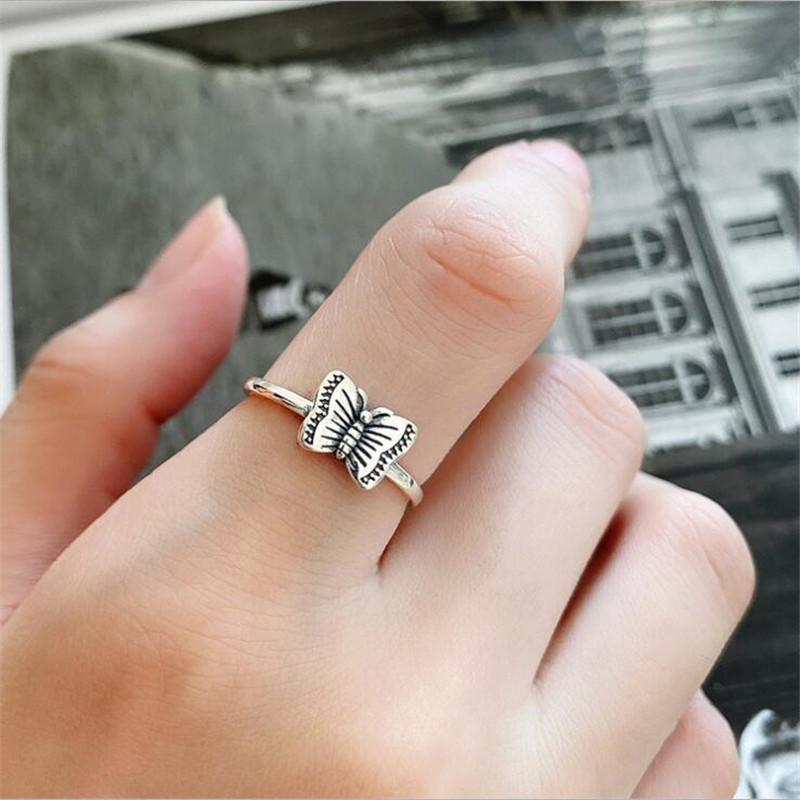 New Simple Personality Retro Distressed Small Butterfly Female 925 Sterling Silver Jewelry Temperament Opening Rings TYB445
