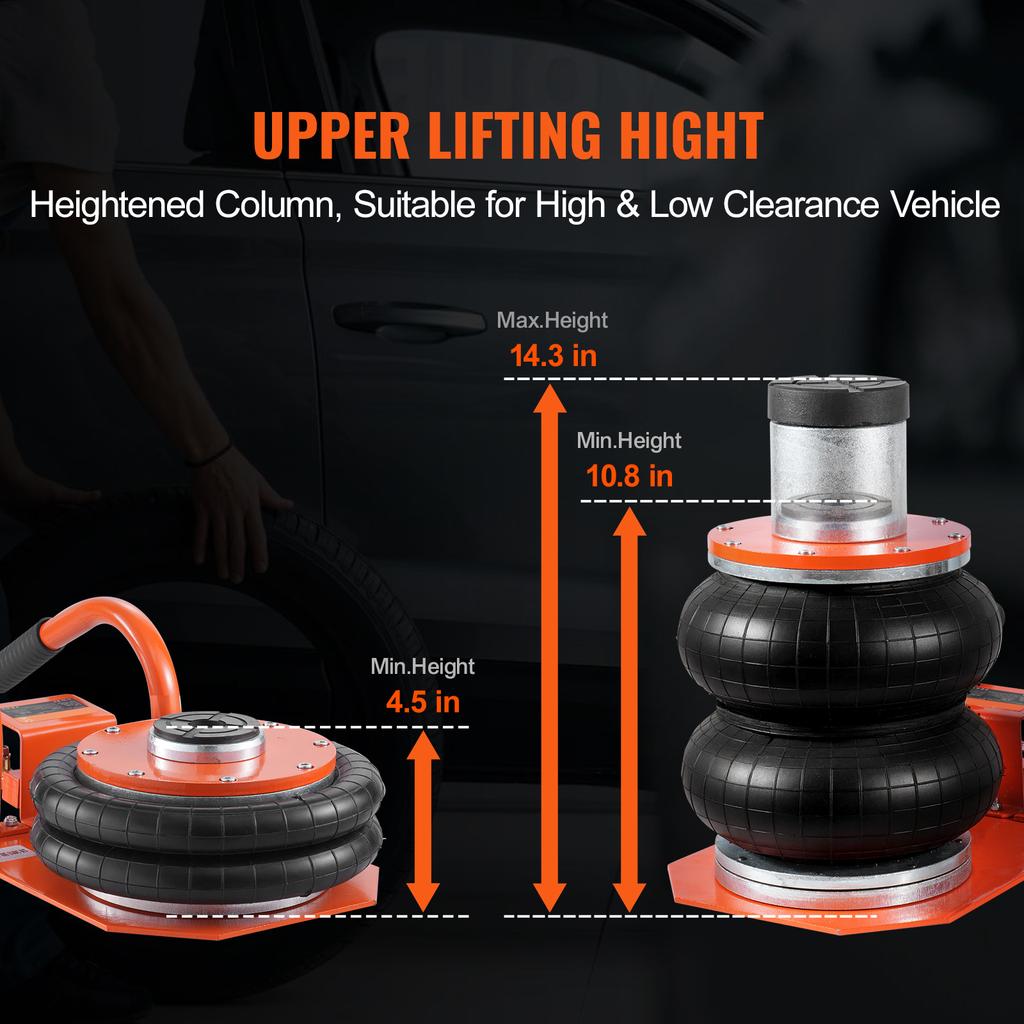 SucceBuy 3T Air Jack 3-8S Pneumatic Lifting Jack with Heightened Column 6 Steel Tubes Thick Rubber Pad Fit for Sedan SUV Pickup