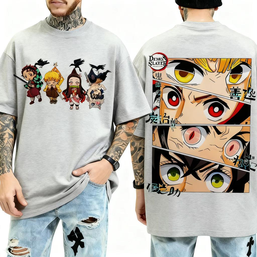 Summer New Arrivals Demon Slayer Anime Peripheral Clothes Classic Comic TShirt Short Sleeve Crew Neck Mens and Womens Couples