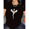 Women'S Black and White Dragon Graphic T-Shirt - Stylish Polyester Crew Neck, Lightweight & Durable, Perfect for Home Wear, Living Room,