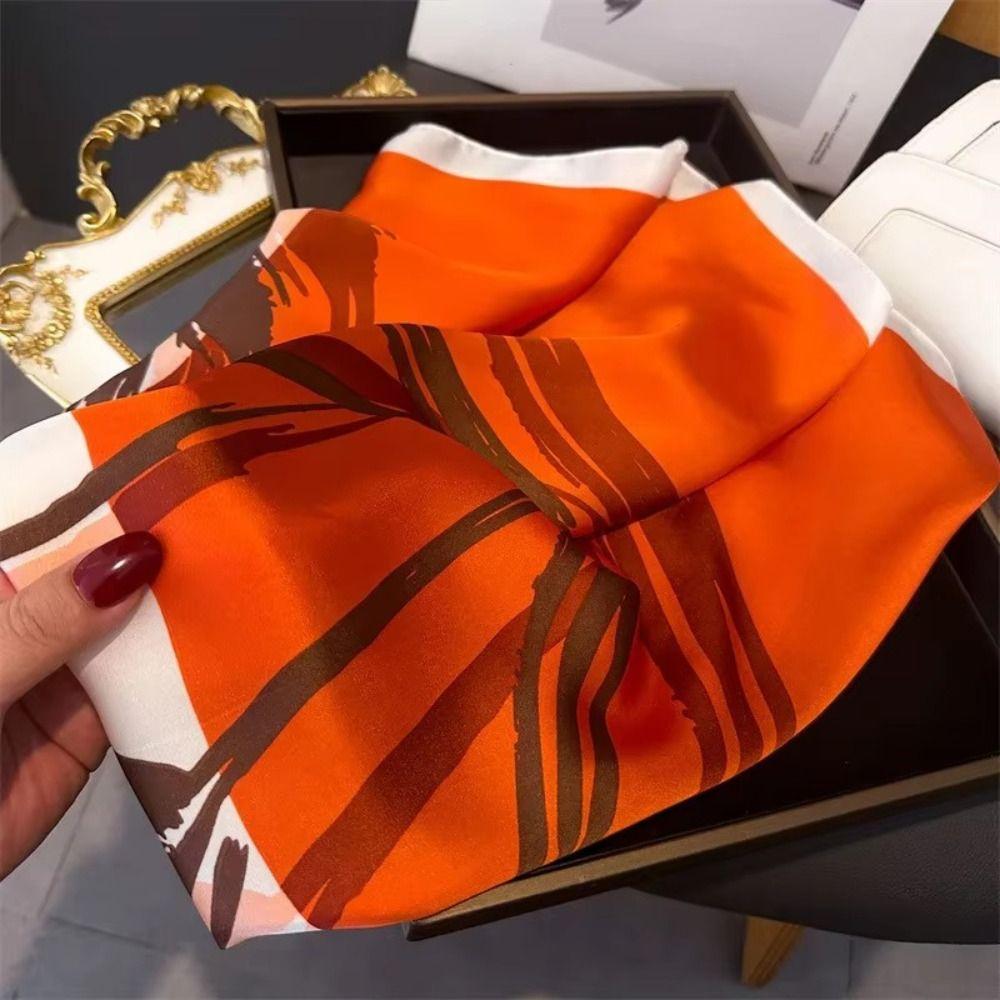 Square Lily Scarves Wrap Polyester Women Satin Hijab Fashion Silk Hair Bands Female Accessories