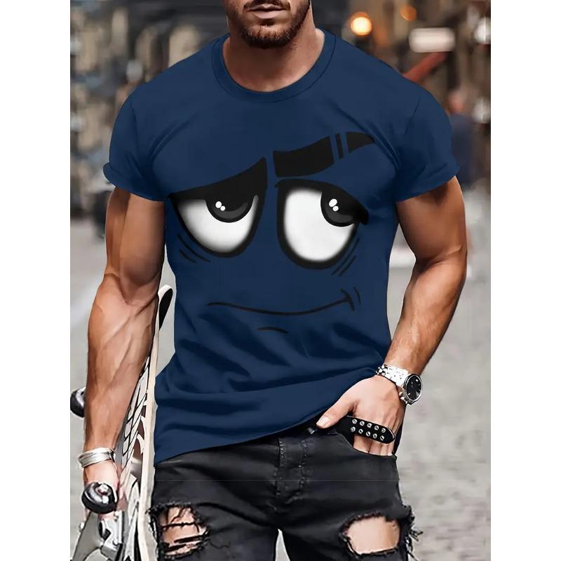 Summer Round Neck 3D Fun Cartoon Patterns Print Top Fashionable Casual Short Sleeved Men's T-shirts