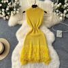 European and American fashion sleeveless dress women's summer high-end sense slim temperament fringed sweater skirt women's skirt