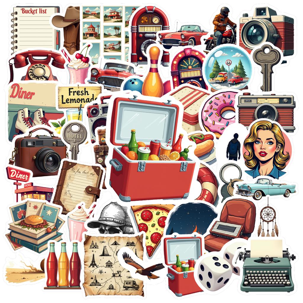 35-70pcs Retro Travel Lifestyle Stickers Aesthetic Decals For Laptop Phone Fridge Luggage Water Bottle Stationery Stickers