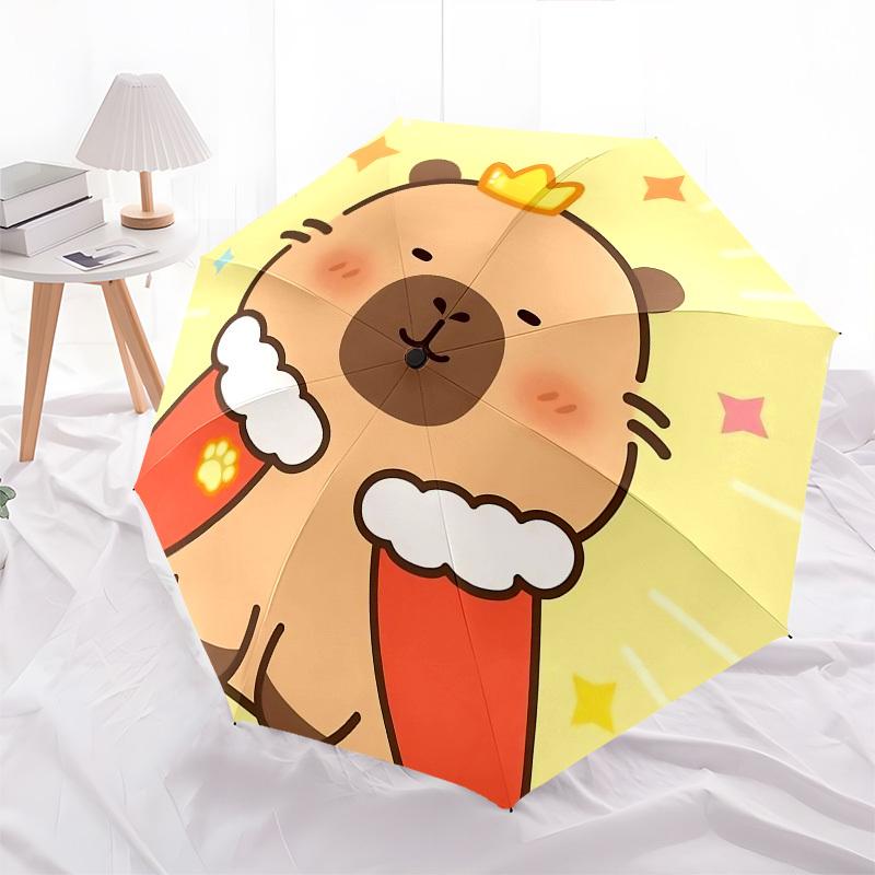 Capibara Lindo, Paraguas Plegable Automático con Capa Real, Diseño Compacto de 8 Varillas, Estilo Único, Adecuado para el Uso Diario al Aire Libre, Regalo Perfecto f