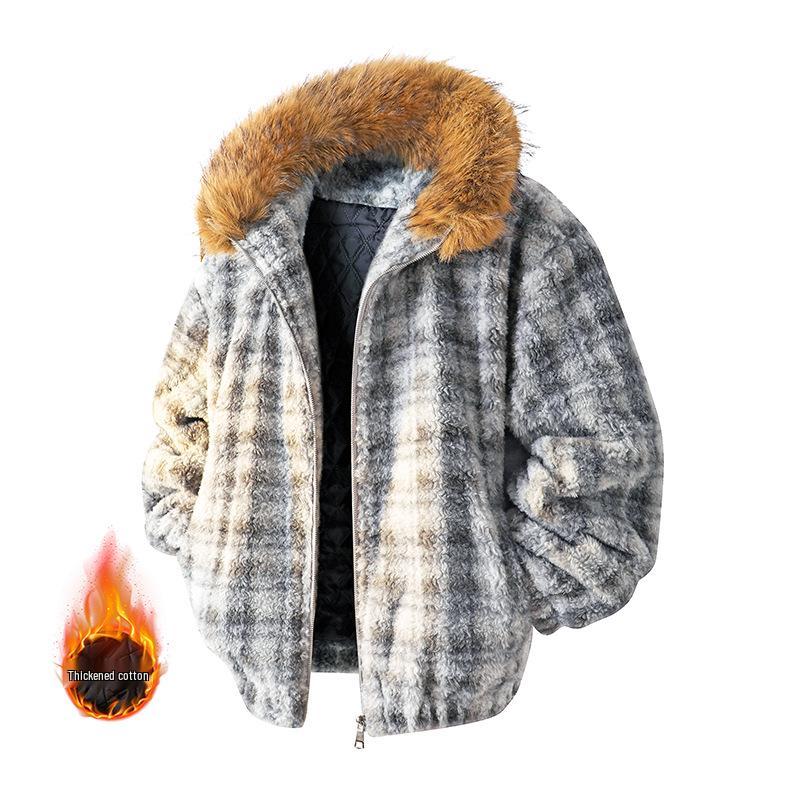 

Men s American-Style Plush Cotton Jacket with Fur Collar - Fashionable Thick Winter Streetwear, 2025 Collection XL сірий колір