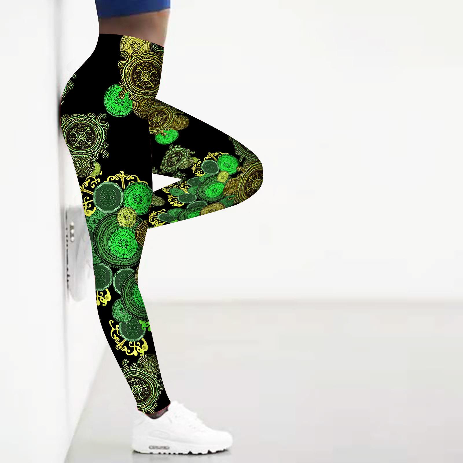 

Жіночі легінси для йоги з розтягнутими принтами із золотим листям. Фітнес, біг, тренажерний зал, спортивні активні штани 6XL зелений