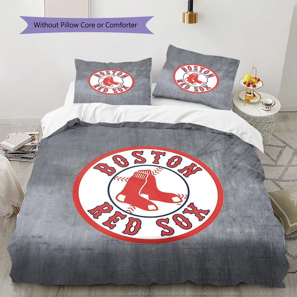 Boston Red Sox Pattern Bedding Quilt Set  Home Decoration  Gift (1 * Duvet Cover + 2 * Pillowcase  Without Core)