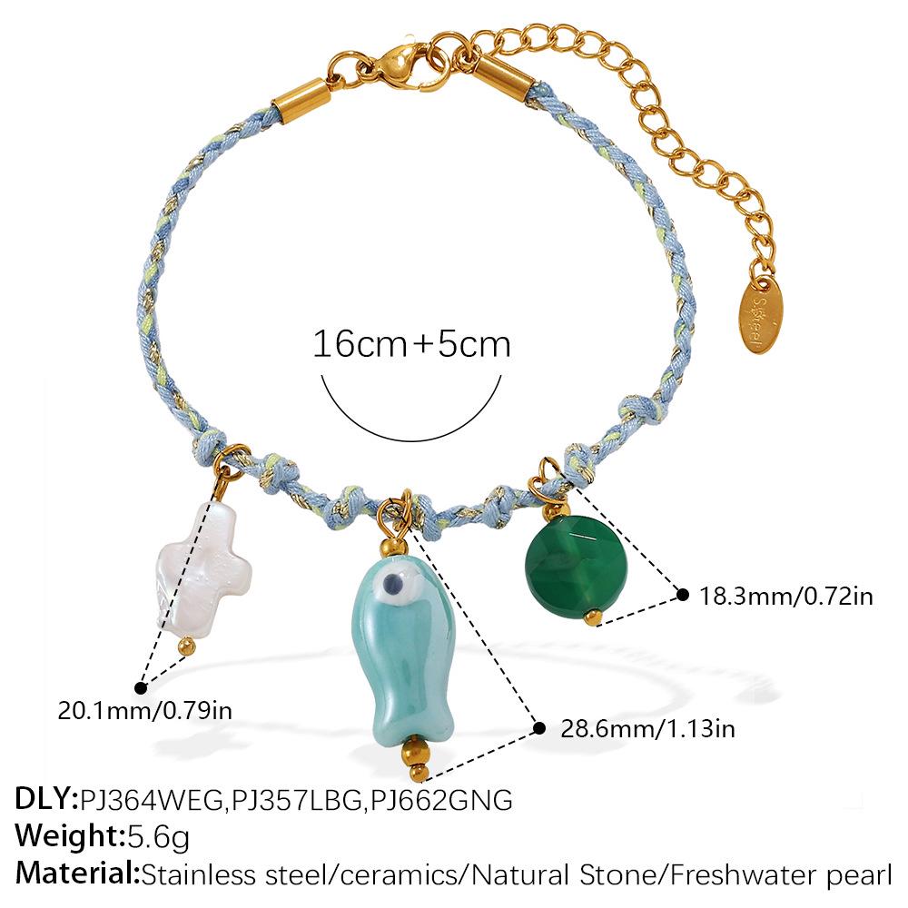 DIY Strandstil Buntes Seil Halsketten- & Armband-Set mit Meeres-Serie Edelstahl-Anhänger