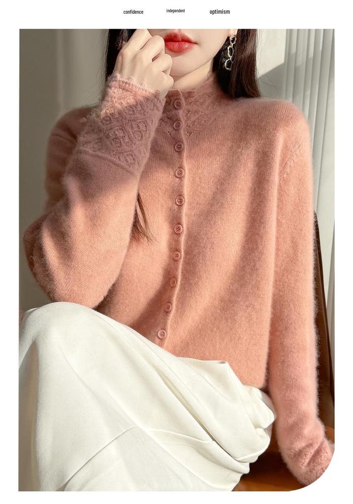 Women's Velvet Cardigan: Cozy Half-High Collar, Loose Fit, Versatile Winter Sweater.