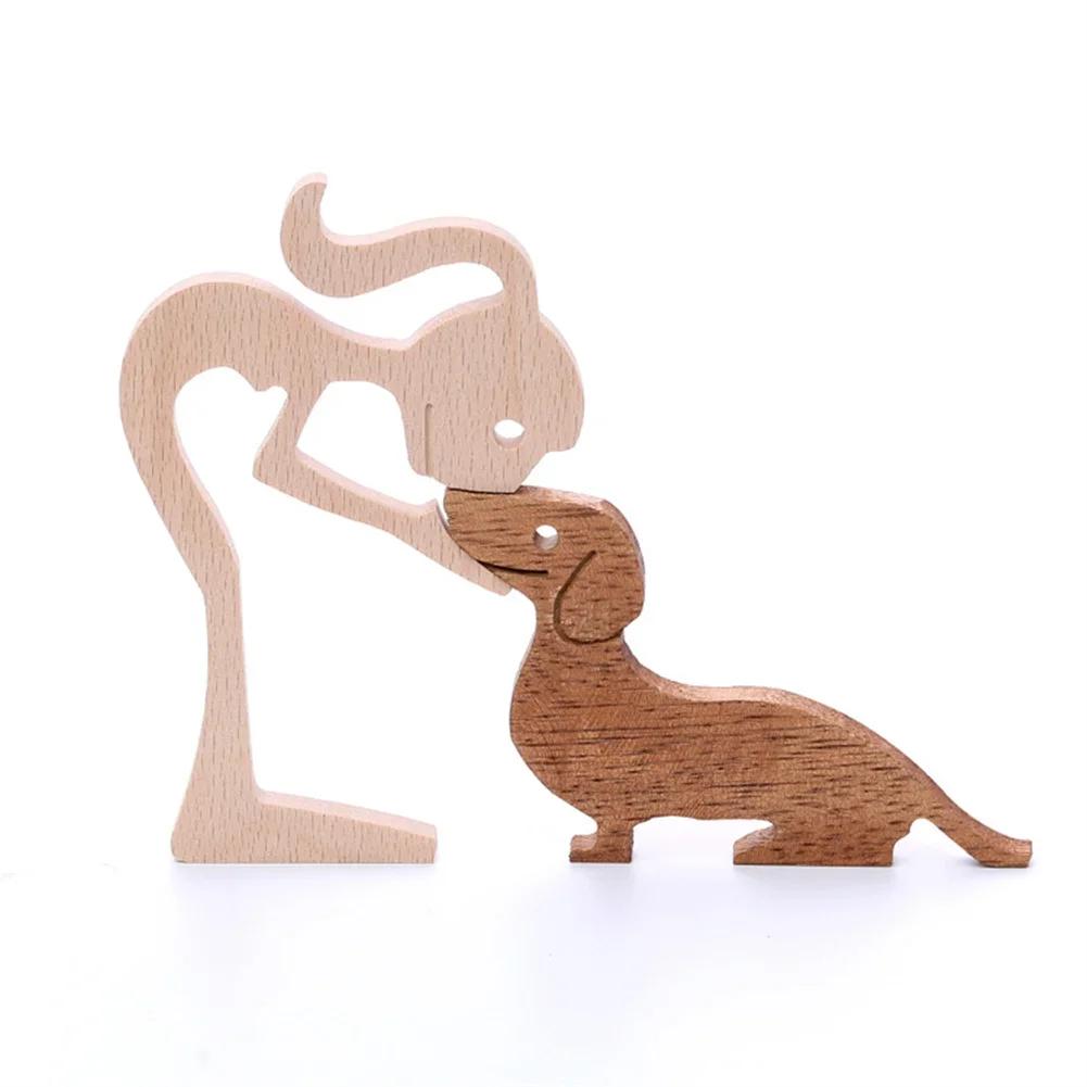 Cucciolo di Famiglia Legno Cane Artigianato Statuetta Ornamento da Tavolo Scultura Modello Decorazione Casa Ufficio Scultura Animale Regalo di Natale