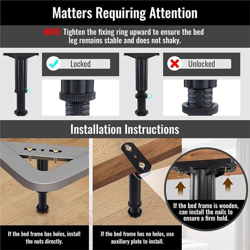 Premium-Adjustable Height For Bed Support Legs 8PCS 5.0 To 7.8 Inch Heavy Duty For Bed Frame And Slat Support