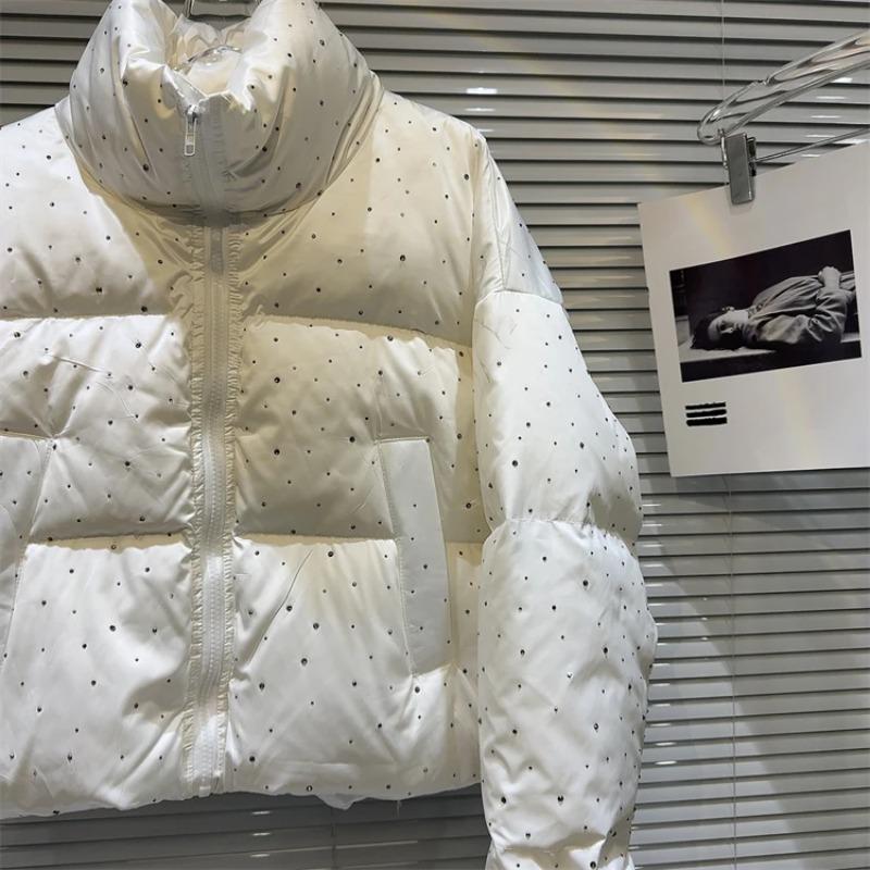 Parka de iarnă pentru femei Îmbrăcăminte exterioară Paltoane scurte Palton coreean cu strasuri Jachete groase de puf calde pentru doamne