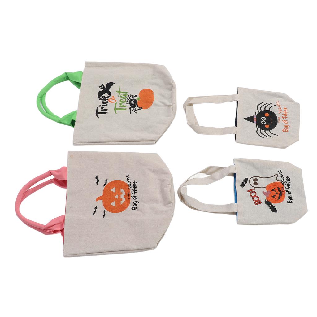 4Pcs Trick Or Treat Canvas Tote Bag Candies Snacks Single Shoulder Handbag Party Gift Bag
