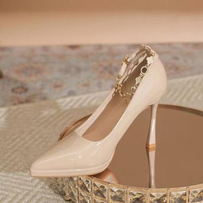 Fashion Autumn New Stiletto High Heels Women's Pointed Head Shallow Mouth Metal Chain Anti-slip Wear-resistant Single Shoes