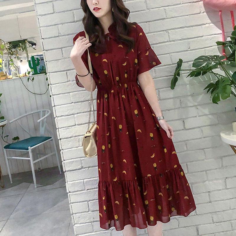 Letní stylové midi šaty s výstřihem do V a stahováním v pase, elegantní áčkový střih, dámské oblečení, ležérní potisk, elegantní volány, sešívané šaty