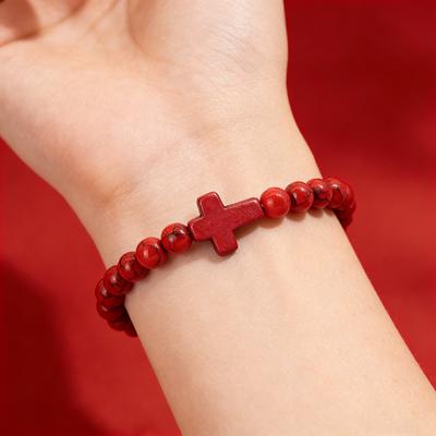 Noter New Cross Beaded Bracelet Women Men 6mm Howlite Stone Prayer Meditation Healing Energy Braslet 4 Colors Options Handmade