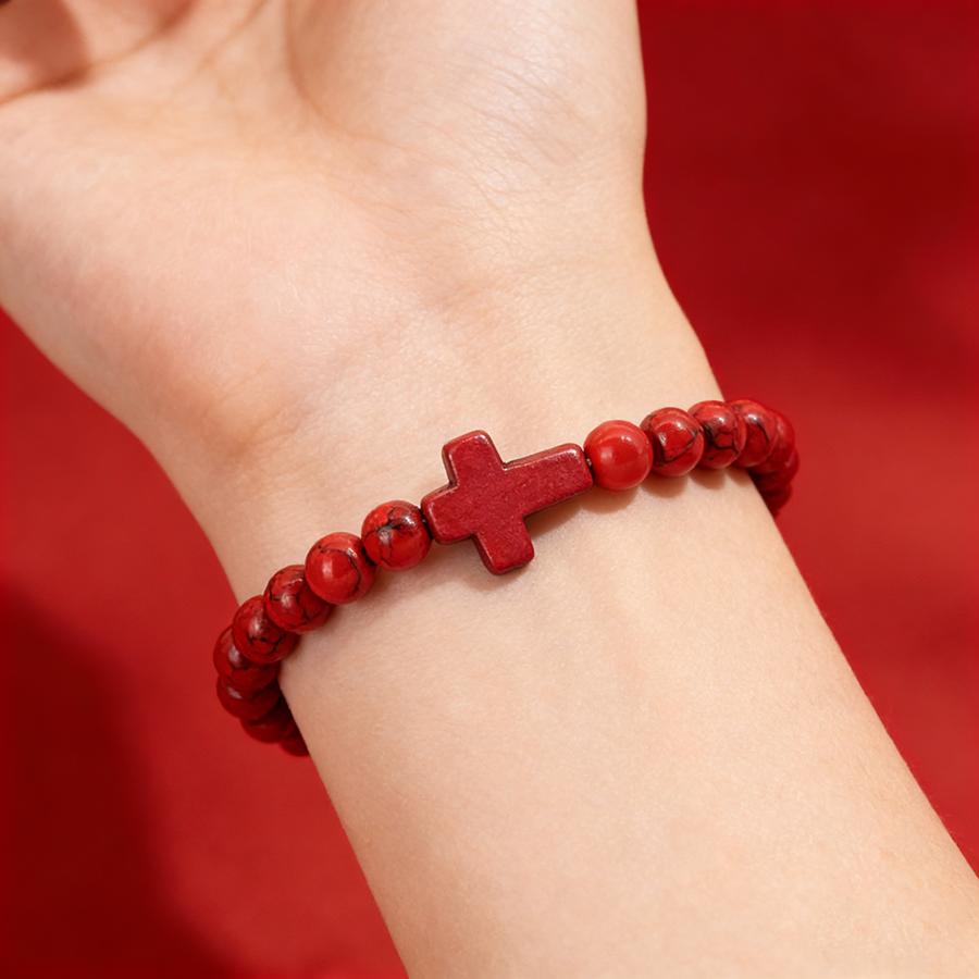 Noter New Cross Beaded Bracelet Women Men 6mm Howlite Stone Prayer Meditation Healing Energy Braslet 4 Colors Options Handmade