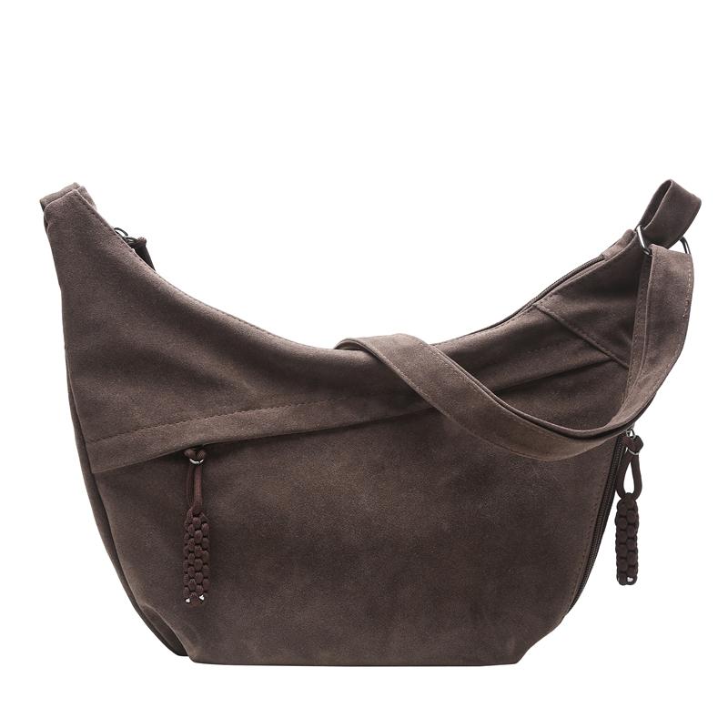 

Retro Crossbody Messenger Bags For Women Faux Suede Pure Color Big Capacity Shoulder Hobo Bag 2026 Winter Latest Ladies Handbags 40x24x5cm колір темно кави