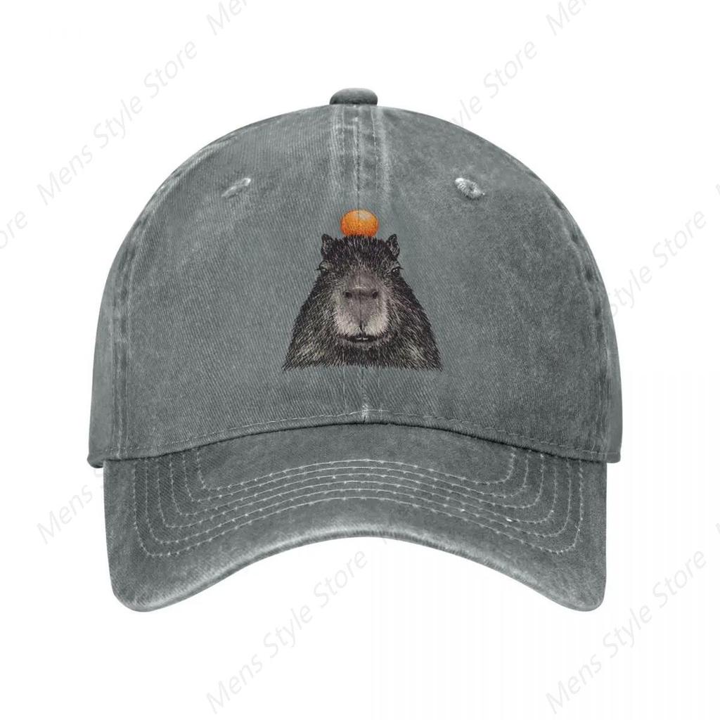 Capybaras Orange Capy Yuzu Unisex Baseball Caps Distressed Denim Caps Hat Vintage Outdoor Activities Adjustable Fit Sun Cap