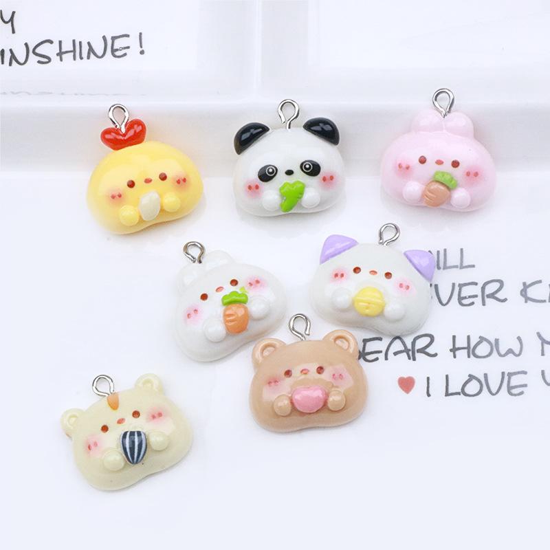 7pcs Cute Animal Resin Pendants Cartoon Panda Bear Panda Rabbit Pendant for Earring  Necklace Keychains Diy Jewelry Make
