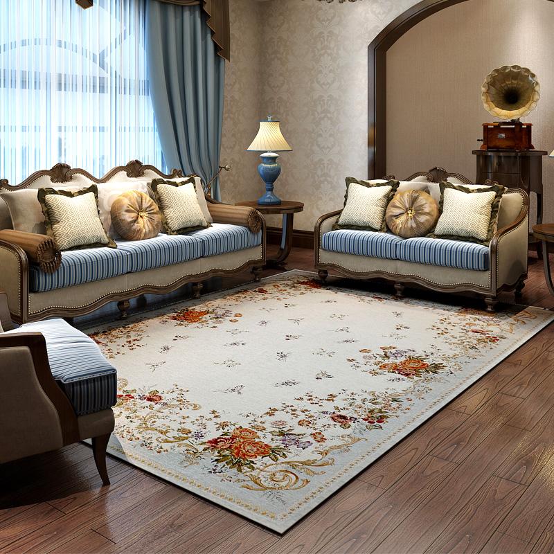 European Light Luxury Soft Carpet Pastoral Style Living Room Bedroom Decorative Carpet Vintage Floral Pattern Large Area Rug