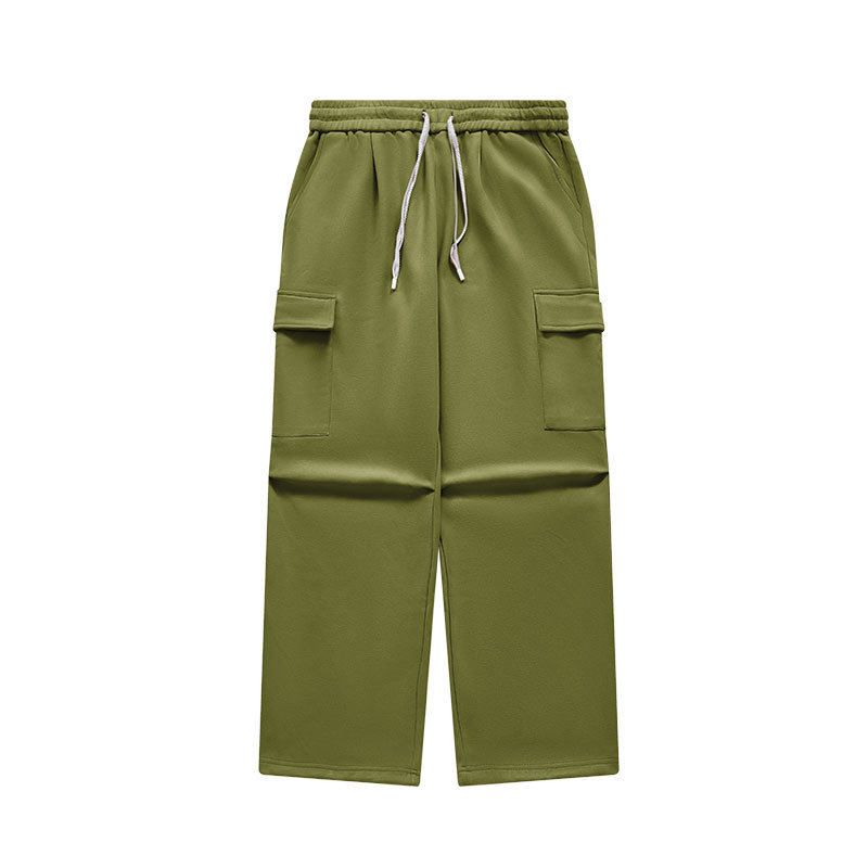 

American Street Bristle Dopamine Wide-Leg Pants Men and Women 2023 Autumn and Winter Fashion Brand Loose Large Pocket Straight Casual Pants Avocado Green L