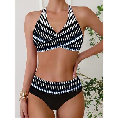 Costume da bagno bikini tankini con stampa collana blu con tracolla da donna