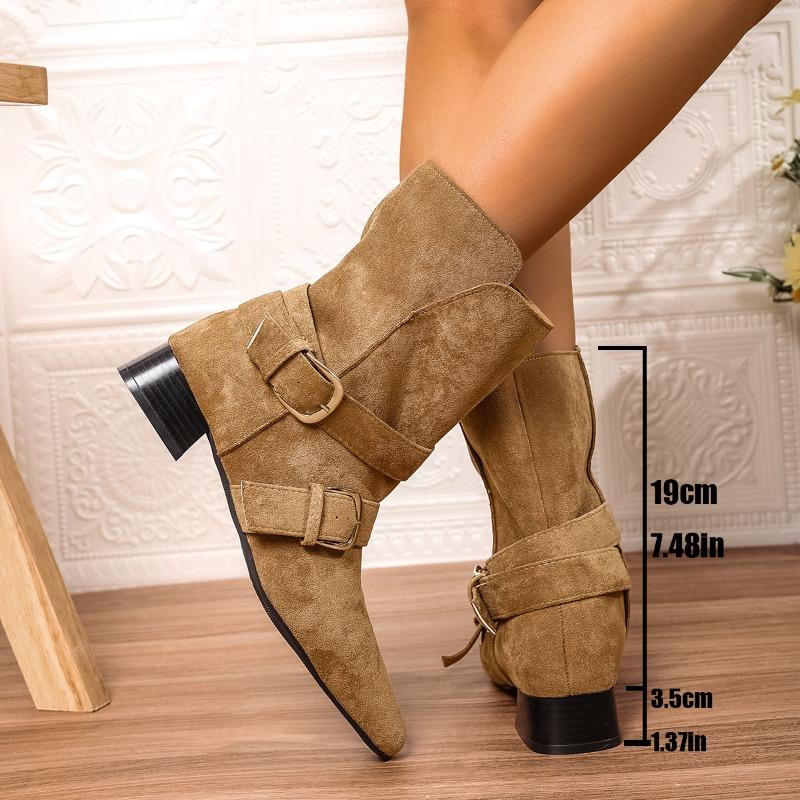 Fashion Short Boots Women Autumn/winter Genuine Leather Suede Square Toe Womens Shoes Two in One Foldable Thick Heel Midsole Boots Woman