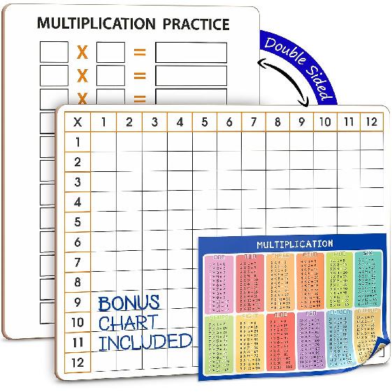 SCRIBBLEDO 11  x 14  Dry Erase Multiplication Chart Whiteboard Multiplication Table Double Sided Times Table Math Manipulatives White Board for