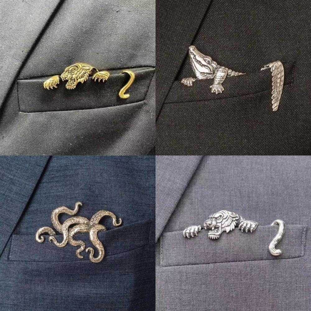 Crocodile Pattern Animal Shaped Brooch Heavy Duty Gentleman Suit Brooch  Shirt Accessory