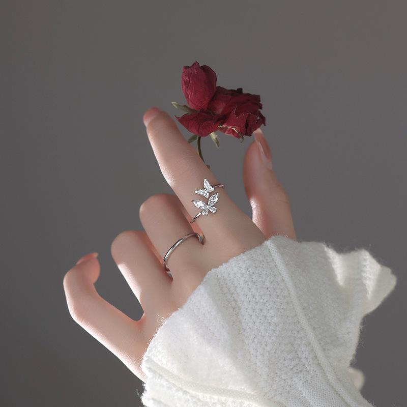 925 Silver Butterfly Zircon Open Rings For Women Wedding Luxury Fine Jewelry Accessories